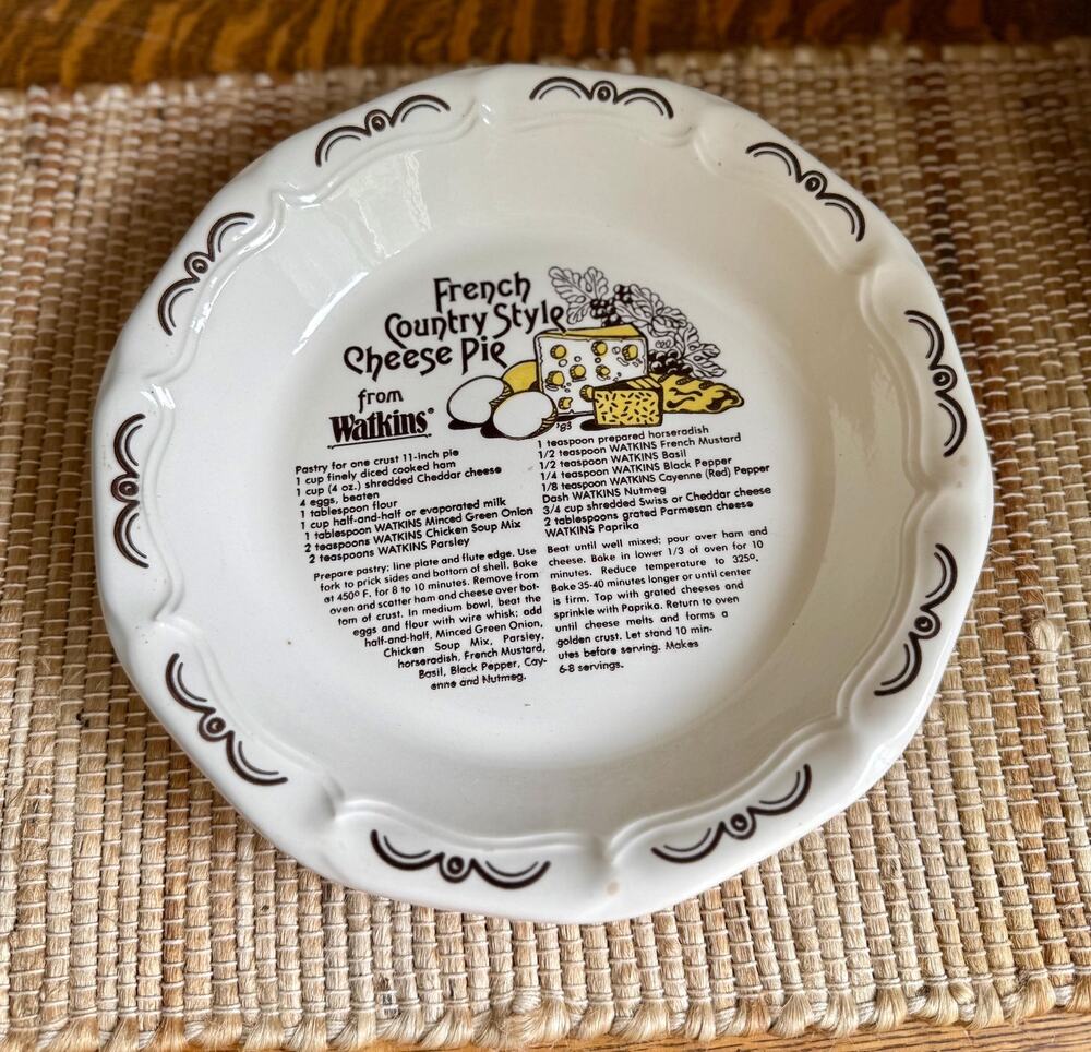 Vintage 1983 Watkins French Country Cheese Pie Recipe Plate